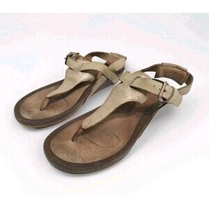 Teva Mahonia Size 9 3-Point Gold Metallic Thong Wedge Sandals Strappy Slingback